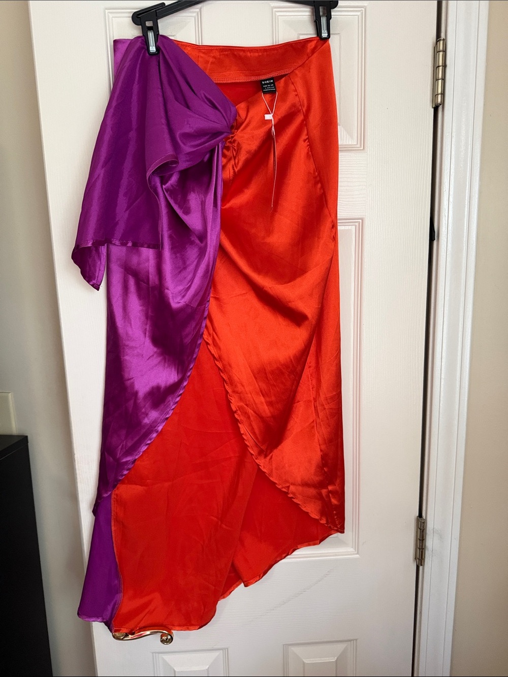 SHEIN Red and Purple Satin High-Low Wrap Skirt